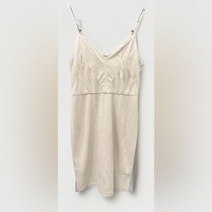 NWT off white Sans Souci Mini slip Dress Medium Cream V Neck Sleeveless Boho